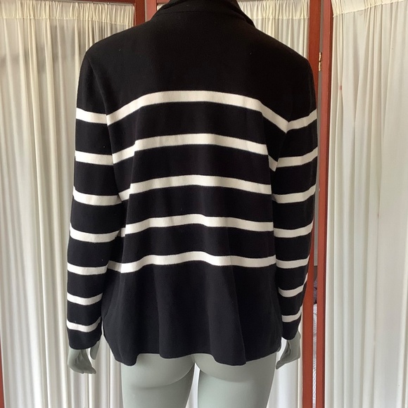 Ralph Lauren Women's Asymmetrical Zip Cardigan Black White Striped Size 1X - Picture 5 of 7